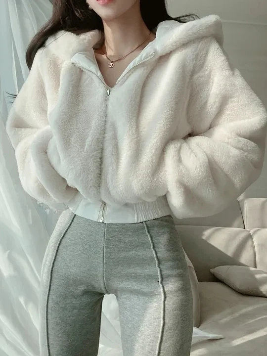 

Winter New Arrival ort Hooded Cotton Filled Fur Jaet Women's Small Size Ele Top Korean Sle Loose Fit Zipper Closure