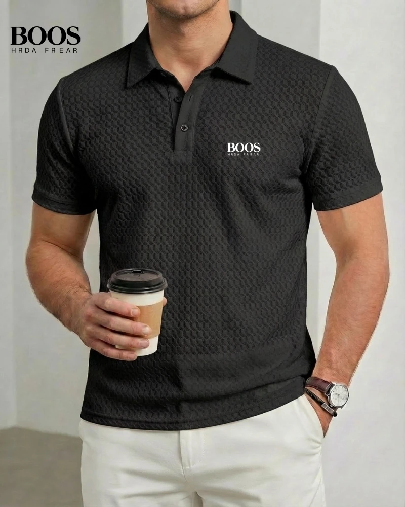 Men's summer high-quality jacquard short sleeved polo shirt embroidered logo casual, comfortable