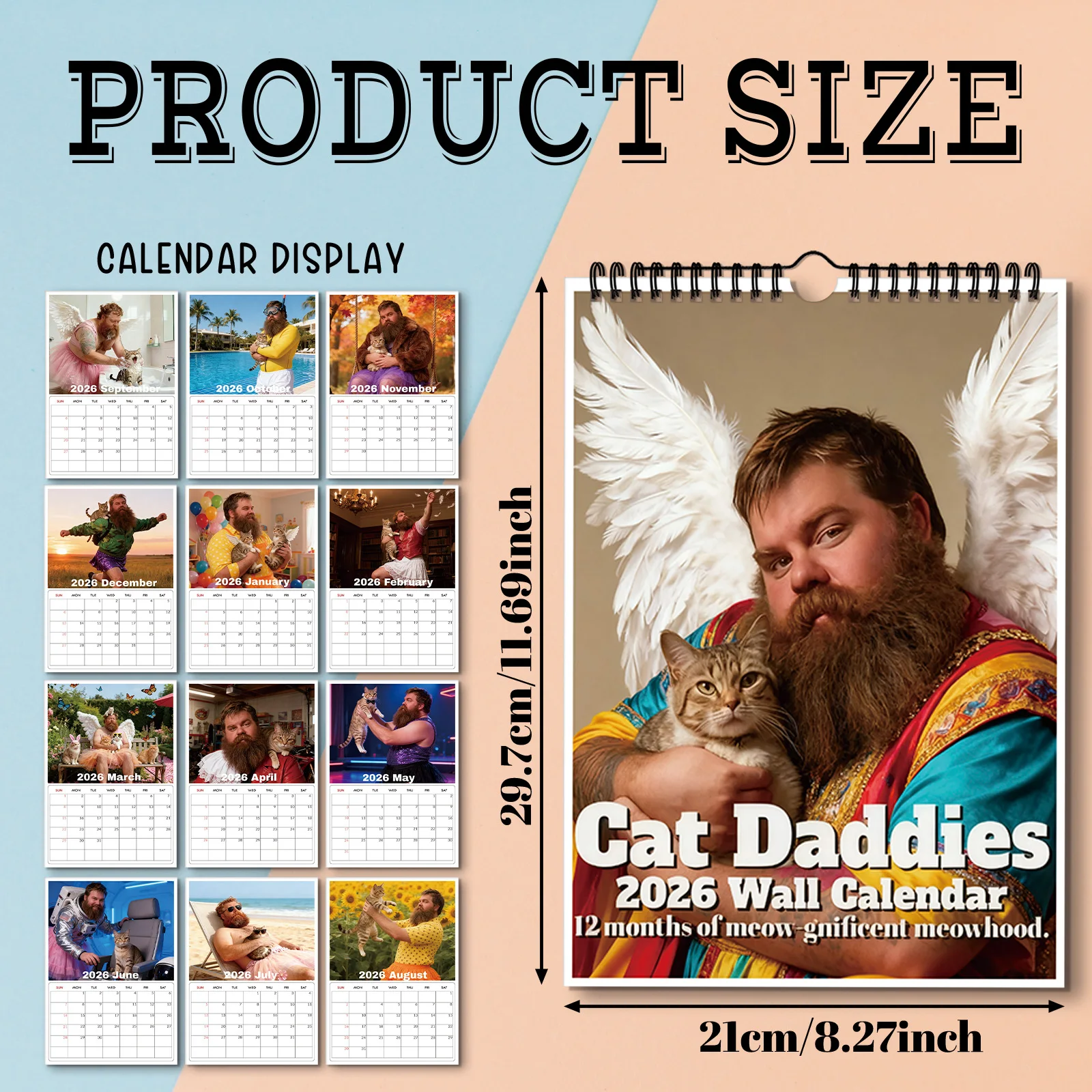1 قطعة 2026 تقويم جداري بطابع Cat Daddies ، لمحبي القطط وعشاق الحيوانات الأليفة ، مثالي لتزيين المنزل والمكتب ، تقويم حائط مضحك #4