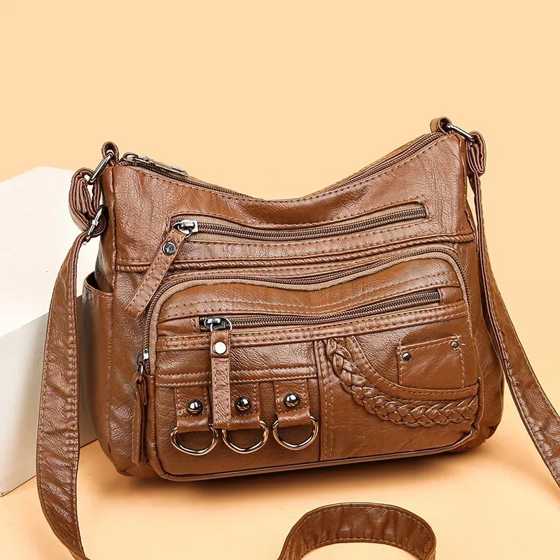 

JBTP Design Multi-pocket Ladies Shoulder Bags Vintage Pu Leather Luxury Purses and Handbags High Quality Women's Crossbody Bag