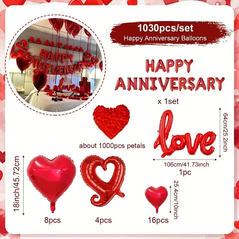 1Set Jubiläumsdekoration Folienballons Happy Anniversary Banner für Hochzeit Brautparty Valentinstag Dekoration Globos – Detail 6