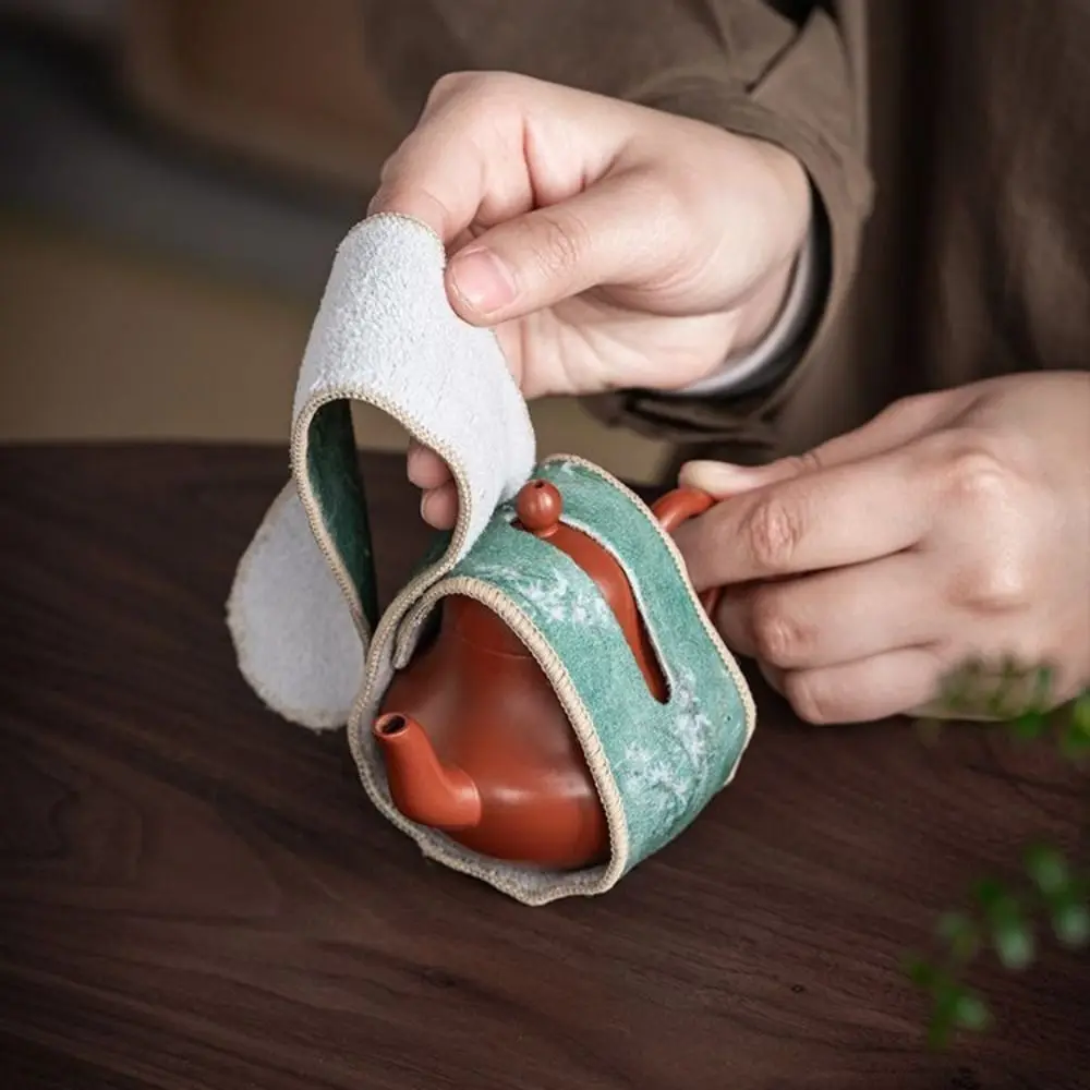Fashion Suede Tea Set Protective Cover Bump-proof Anti-Drop Teapot Carrying Cover Chinese Style Teapot Cover Cloth Tea Ceremony