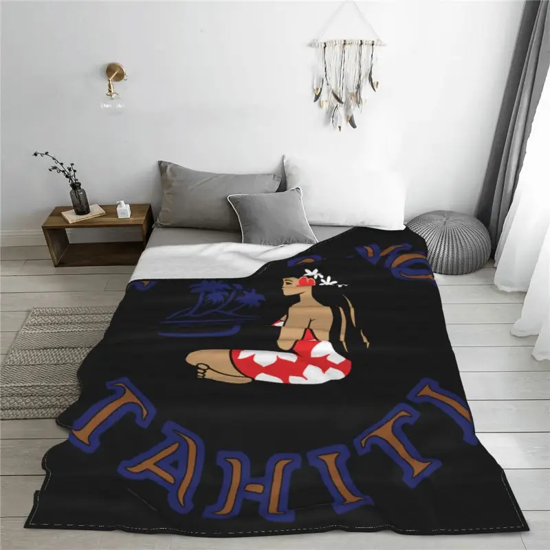 Hinano Tahiti Girl Beach Coconut Tree Blanket Home Bedding Plus Velvet Bedding Supply Decorative Sofa