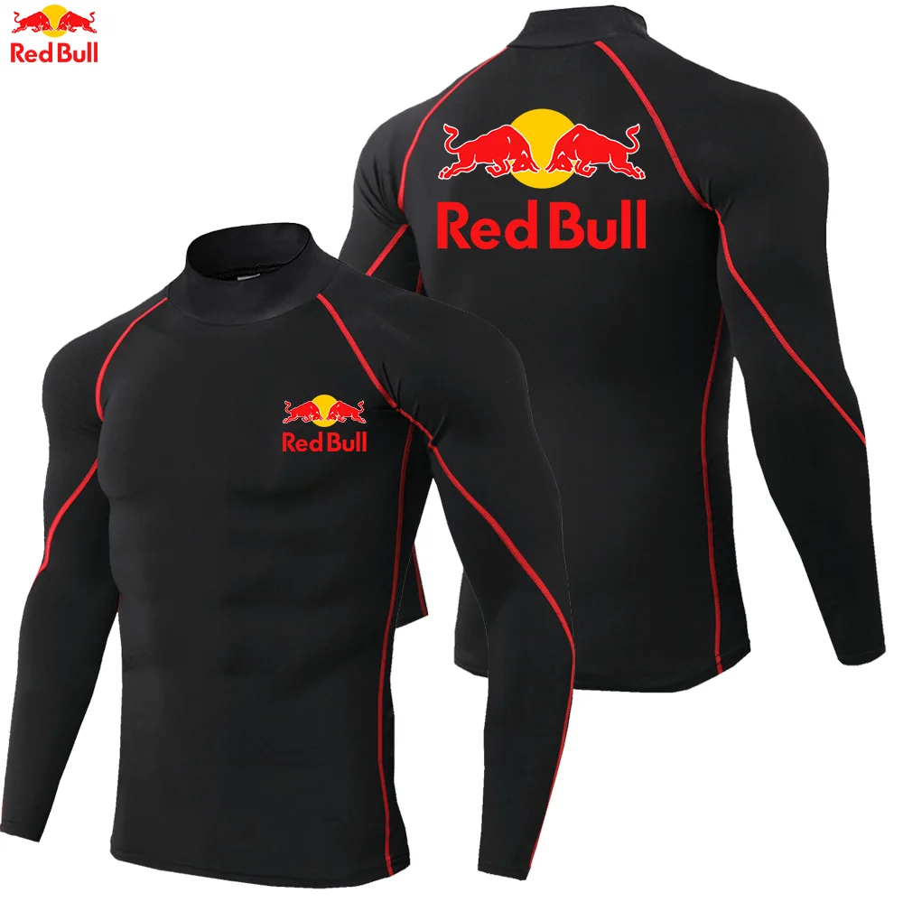ريد بول طباعة الرجال عالية الرقبة طويلة الأكمام ضغط قمصان بارد جاف الشمس حماية جوارب رياضية الملابس الداخلية تشغيل الصالة الرياضية قمم #4