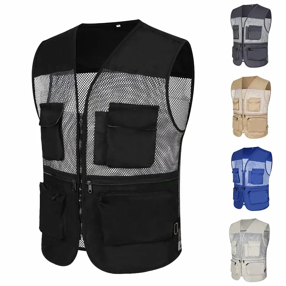 

Men Outdoor Fishing Working Top Sleeveless Mesh Waistcoat Male Multi Pockets Photography Vest Casual