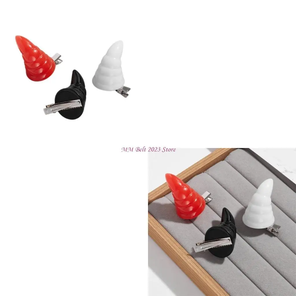 

49ME Devil Barrettes Small Rhinoceros Horn Clip for Girl Birthday Parties Devil Headpiece Headdress for Halloween