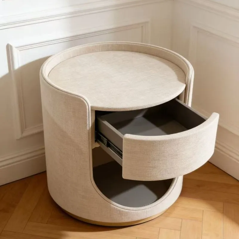 bedside table solid wood Italian minimalist round, new bedside table pet cat nest household cream wind storage cabinet bedroom