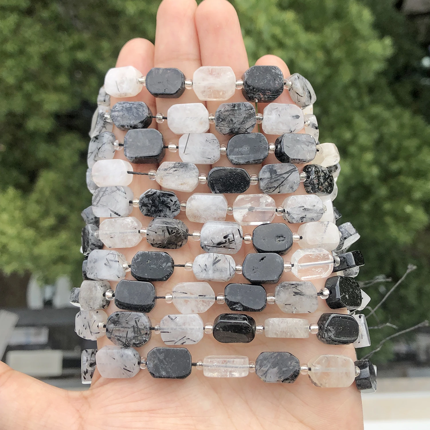 AAA Irregular Square Black Quartz Rutilated Natural Stone Flat Spacer Beads for Jewelry Making DIY Bracelets Necklace Accessory