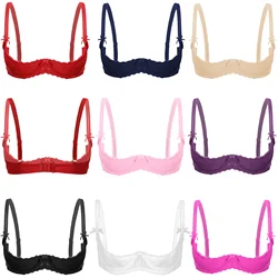 Womens Lingerie 1/2 Cup Push Up Underwire Lace Bra Tops Adjustable Strap Sponge Padded Open Breast Exposed Brassiere Underwear