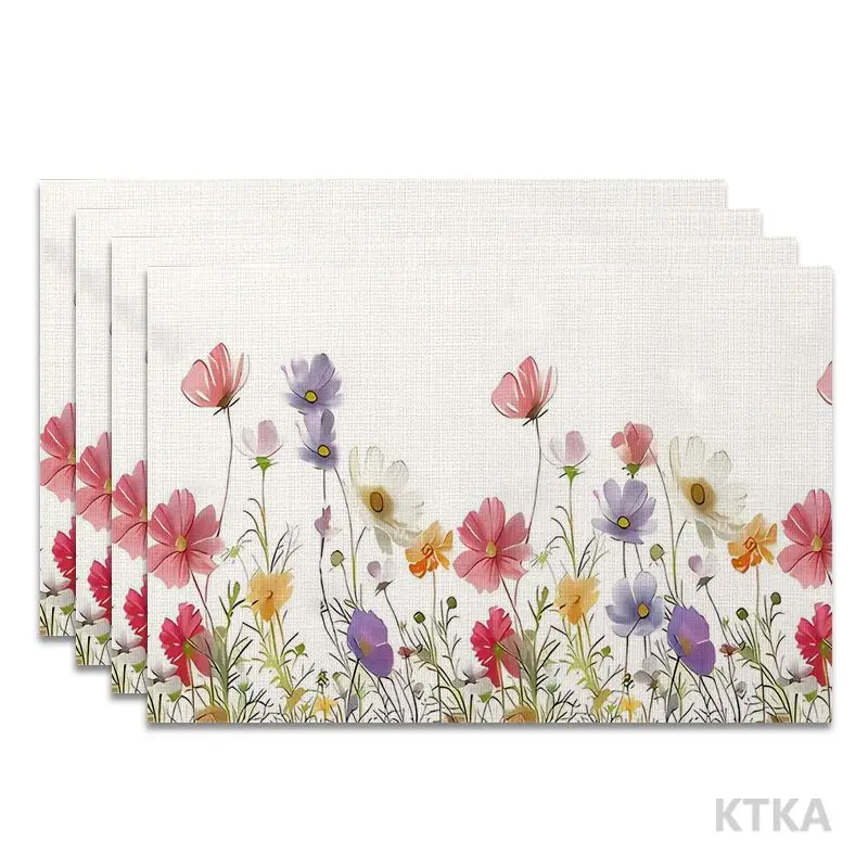 4Pcs, Small Floral Ins-Style Placemats, the Best Placemats, Washable, Suitable for Holiday Parties, Home Decor, Kitchen Countertops, Rectangular Dining Rooms, Make Your Dining Room and Kitchen More Beautiful, a Birthday Gift and Housewarming Party Gift for Family and Friends