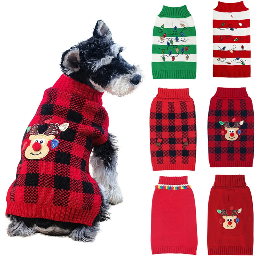 

Dog Clothes Winter Warm Knitted Pet Clothes For Small Medium Dogs Chihuahua Puppy Turtleneck Pets Sweater Christmas Dog Sweater