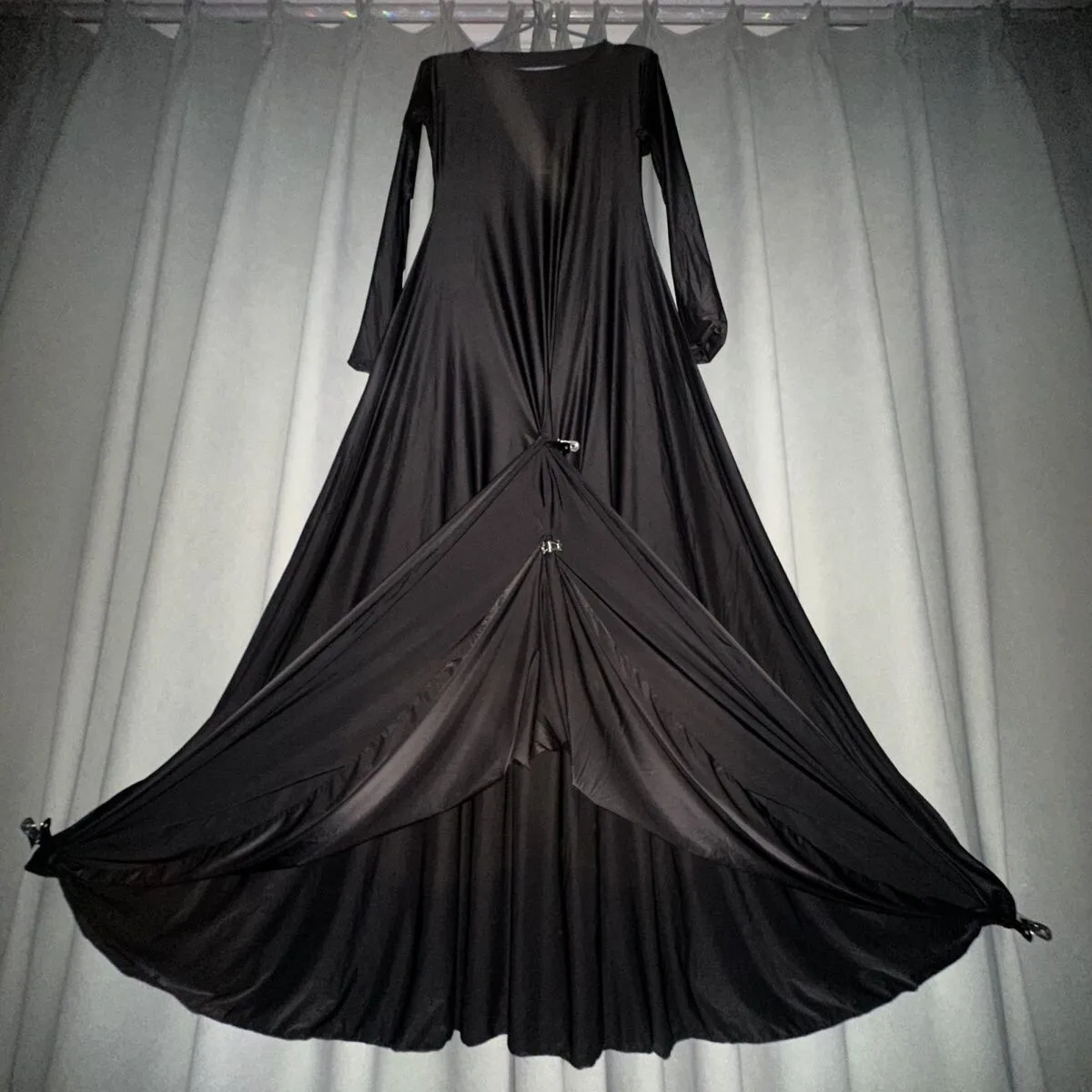 

Glossy Black Women Satin Long Sleeve Dress Loose Maxi Dress Plus Size Sleeping Pajamas Robe