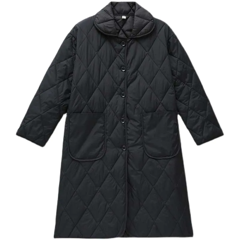 Women Parkas Coats Solid Jackets Pocket Turn Down Collar Long Sleeves Long Y2k Loose Single Breasted Casual 2025 Winter Autumn