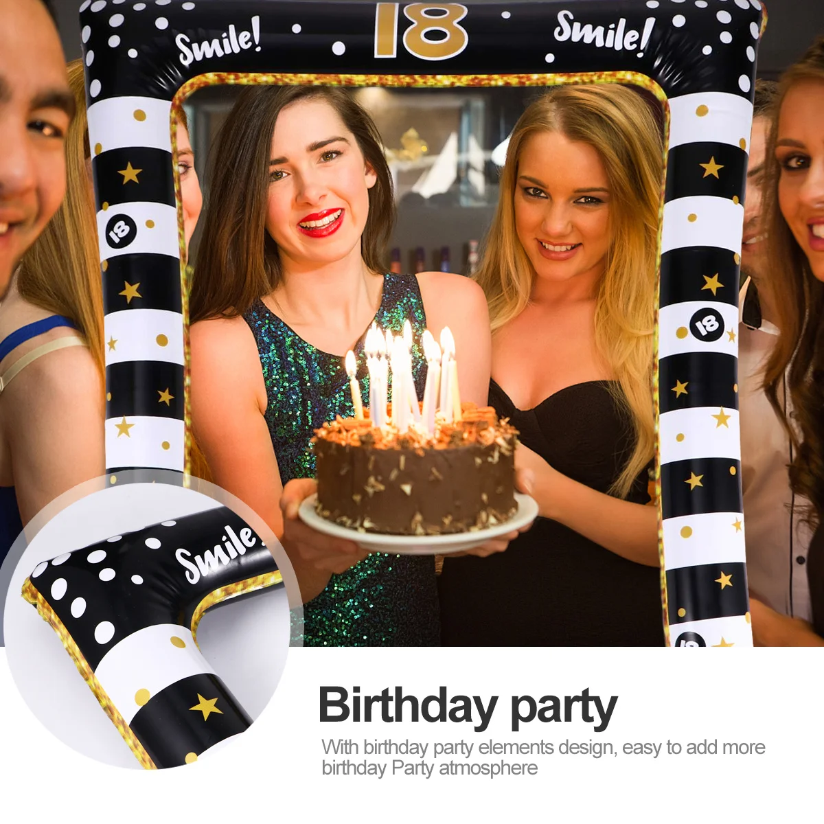 

1Pcs Inflatable Party Photo Frame Birthday Themed PVC Prop Easy to Use for Carnival Masquerade Celebration Decoration Accessory