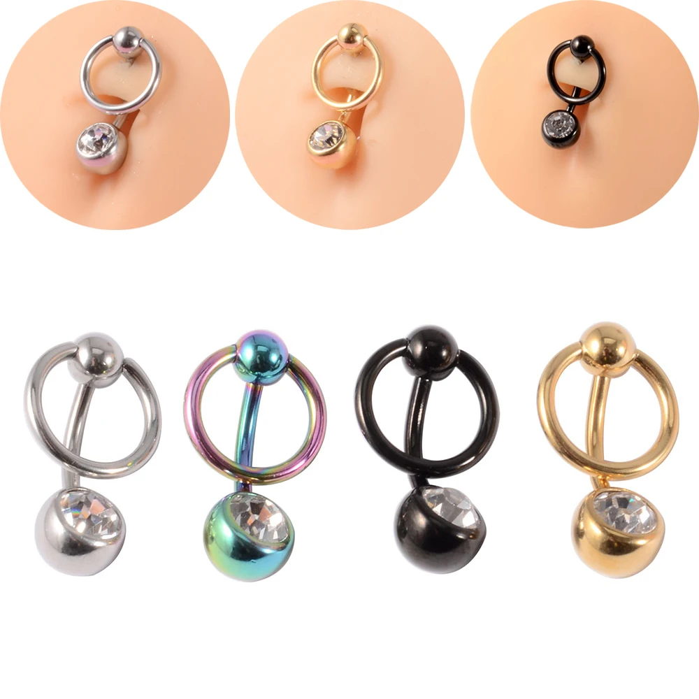 1PC Surgical Steel Navel Piercing Captive Bead Ring Belly Button Retainer Puncture with Gem CBR with Loop Ring Body Jewelry