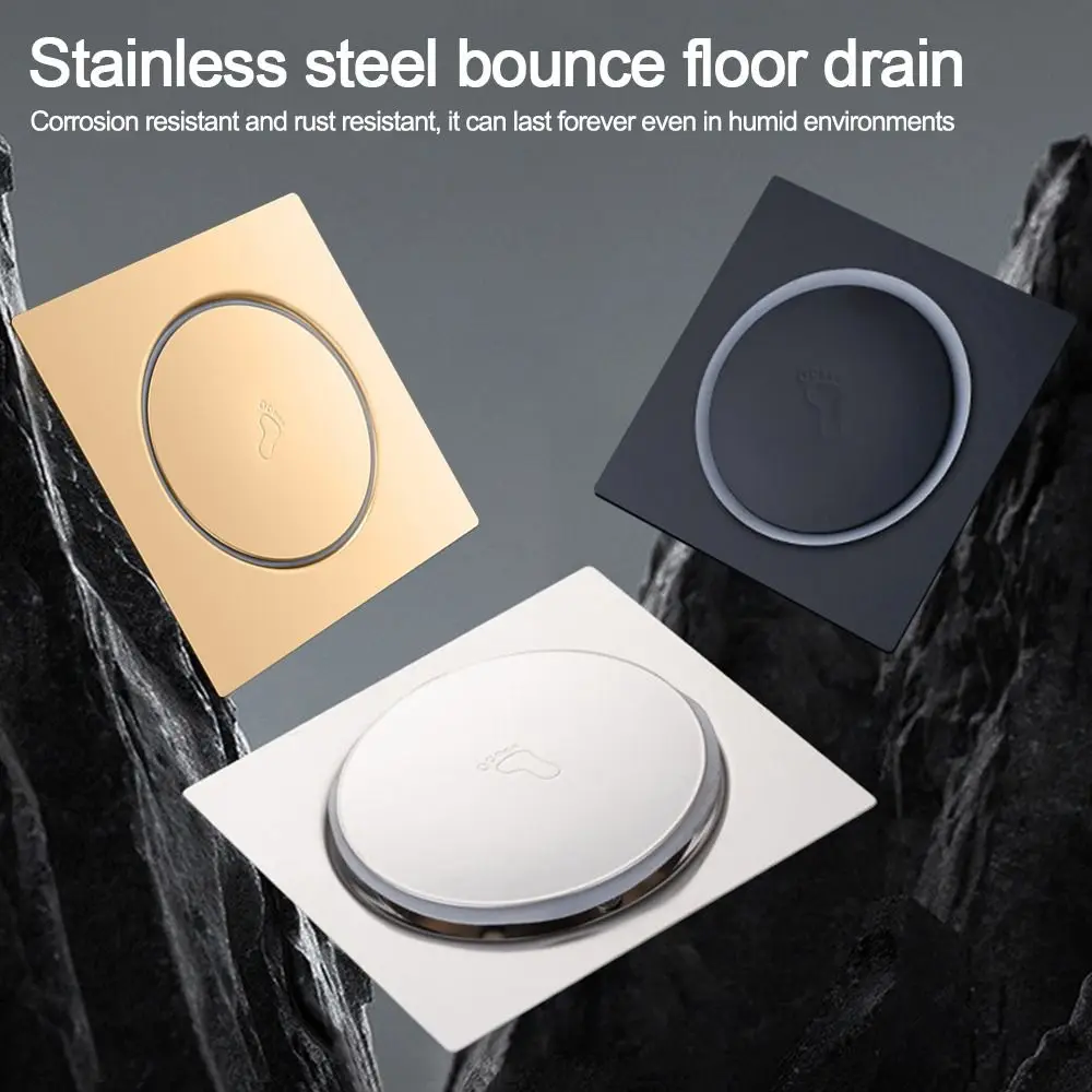 Useful Stainless Steel Press-Type Floor Drain Pedal Type Square Sewer Floor Strainer Anti-odor Pop Up Bounce Drain Filter