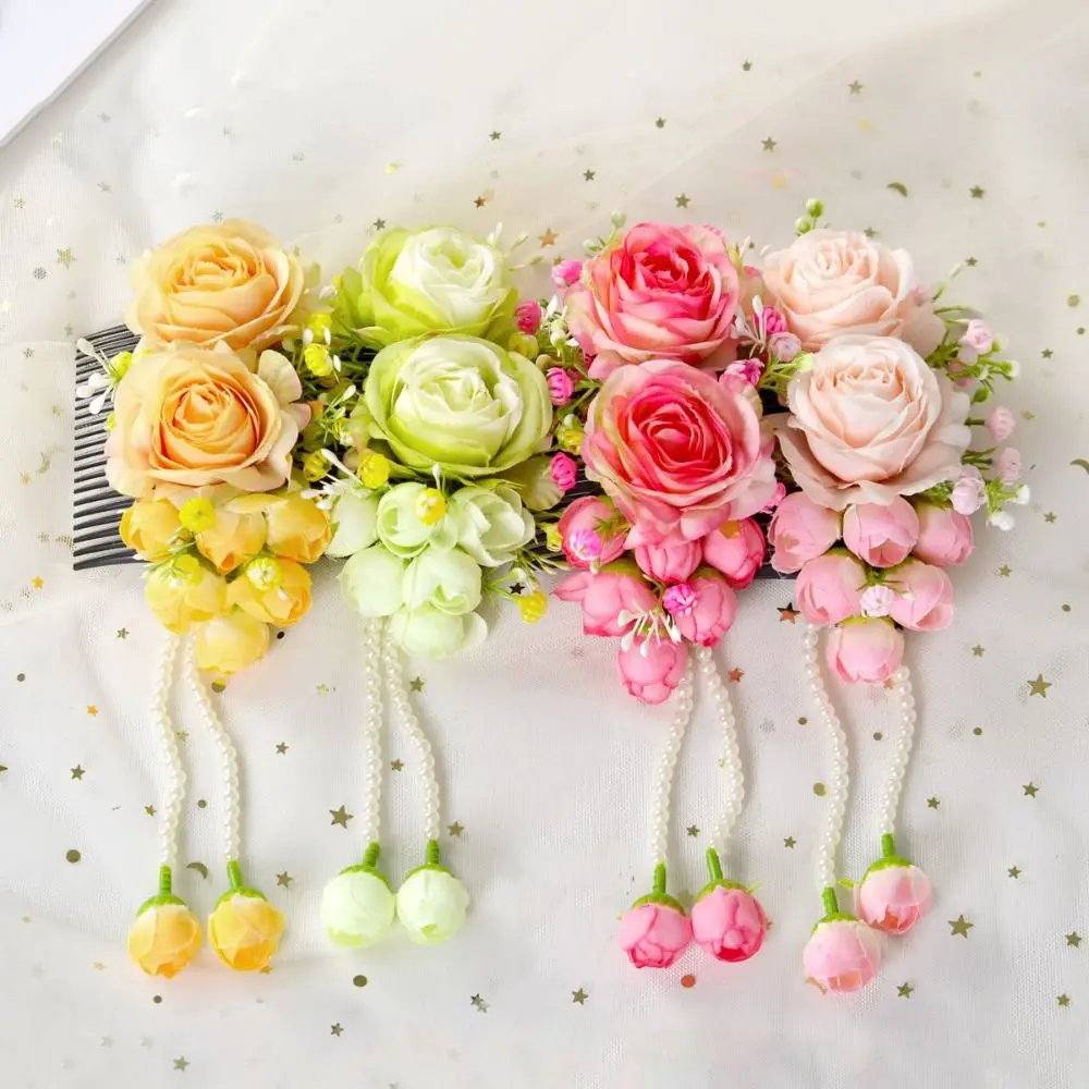 

Barrettes Sweet Flower Hair Comb Pearl Bohemian Thai Hair Accessories Tassel Hair Clip Thailand Flower Hairpin Headwear