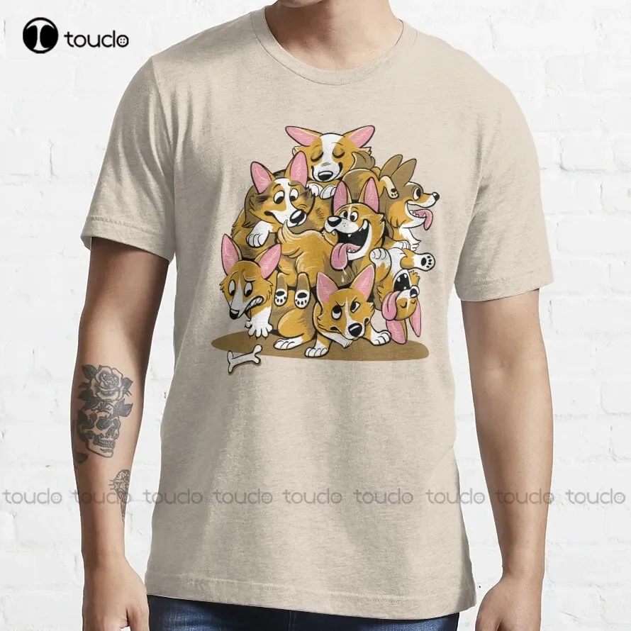 Corgi Cluster T-Shirt Fishing Shirts For Men High Quality Cute Elegant Lovely Kawaii Cartoon Sweet Harajuku Cotton Tee Shirts