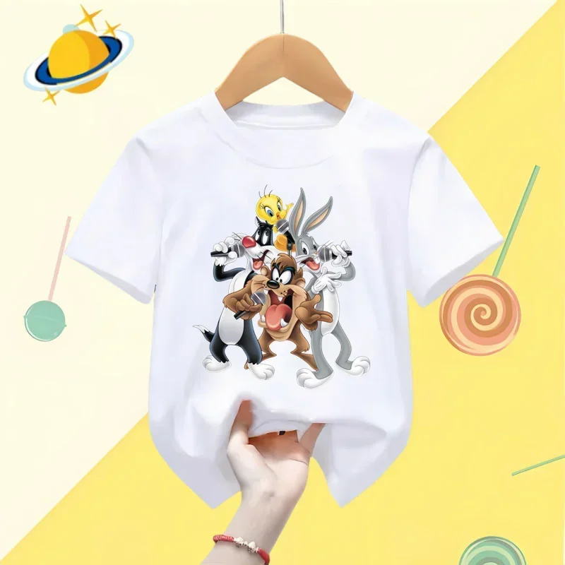 Cartoon Bugs Bunny Kids T-shirt Disney Cartoon Print Boys Sports Short sleeve shorts Girls casual top Kawaii Shirt Summer 1-9y