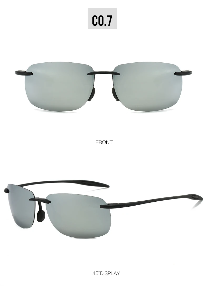 Neue ultraleichte, rahmenlose, farbenfrohe polarisierte Sonnenbrille für Männer und Frauen aus TR90-Material, geeignet für Freizeit und Urlaub, UV400. – Detail 15