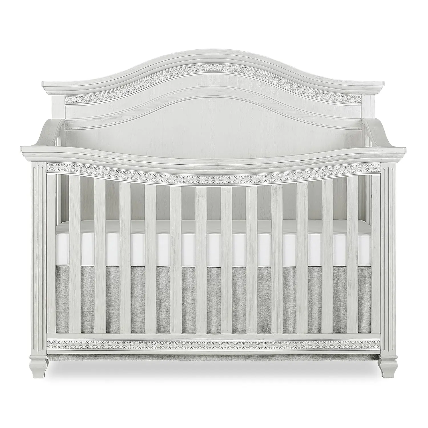 Evolur Madison 5-In-1 Curved Top Convertible Crib In Antique Grey Mist, Features 3 Mattress Height Settings, Wooden Nursery