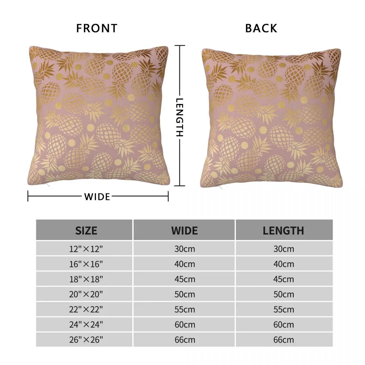 Elegant Gold Pineapple Square Pillowcase Polyester Linen Velvet Pattern Zip Decor Pillow Case Car Cushion Cover