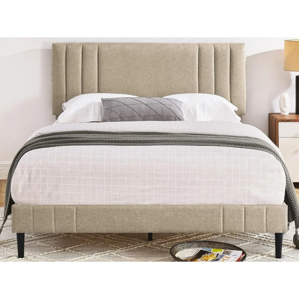Decoro Chicago Modern Tufted Upholstered Platform Queen Size Bed, Linen
