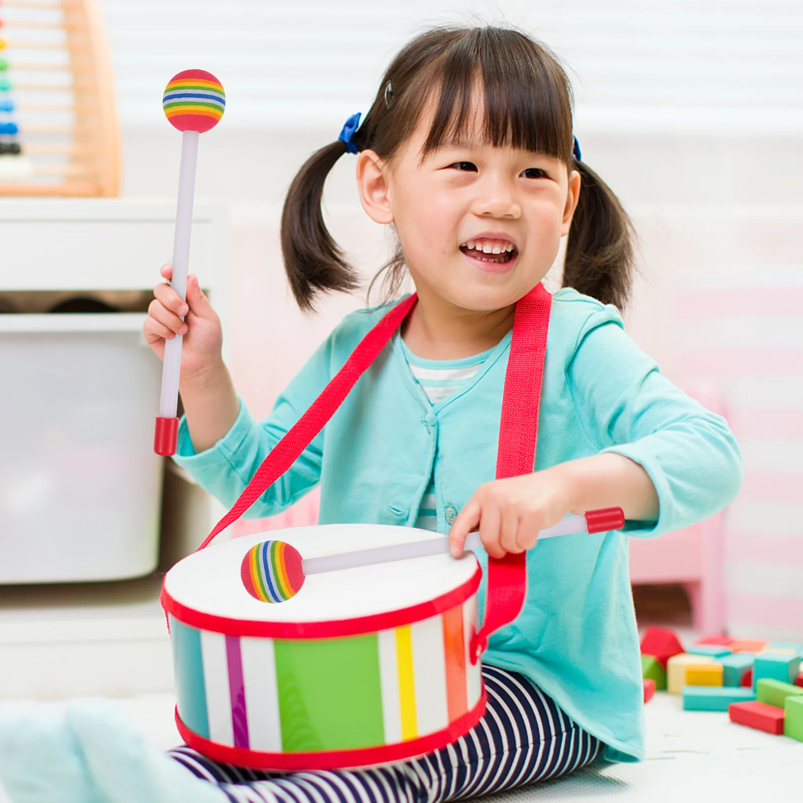 

4Pcs Rainbow Color Drumsticks Kids Practicing Drum Sticks Plastic Percussion Drum Accessories Colorful Drumstick