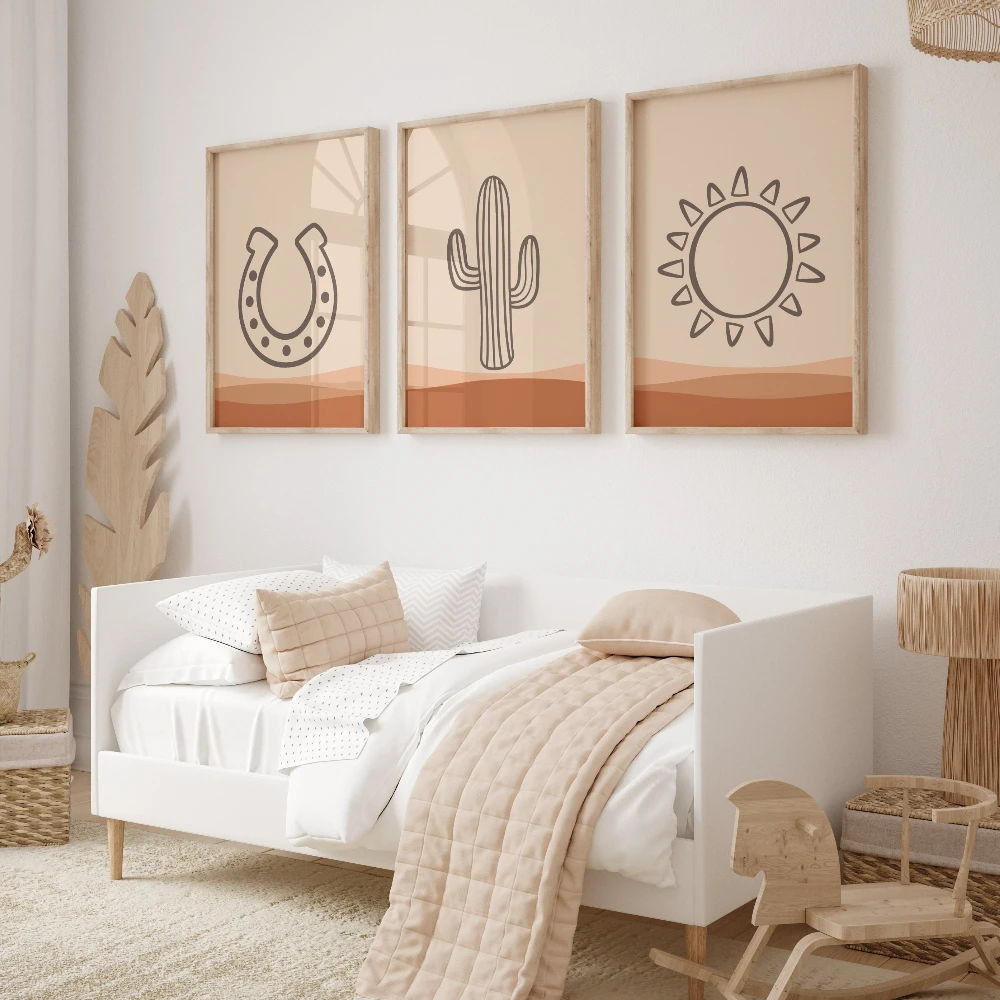 3pcs frameless Canvas Painting Cowboy Nursery Prints Boy Nursery Printable Wall Art Western Cowboy Decor Horseshoe Prints Toddle