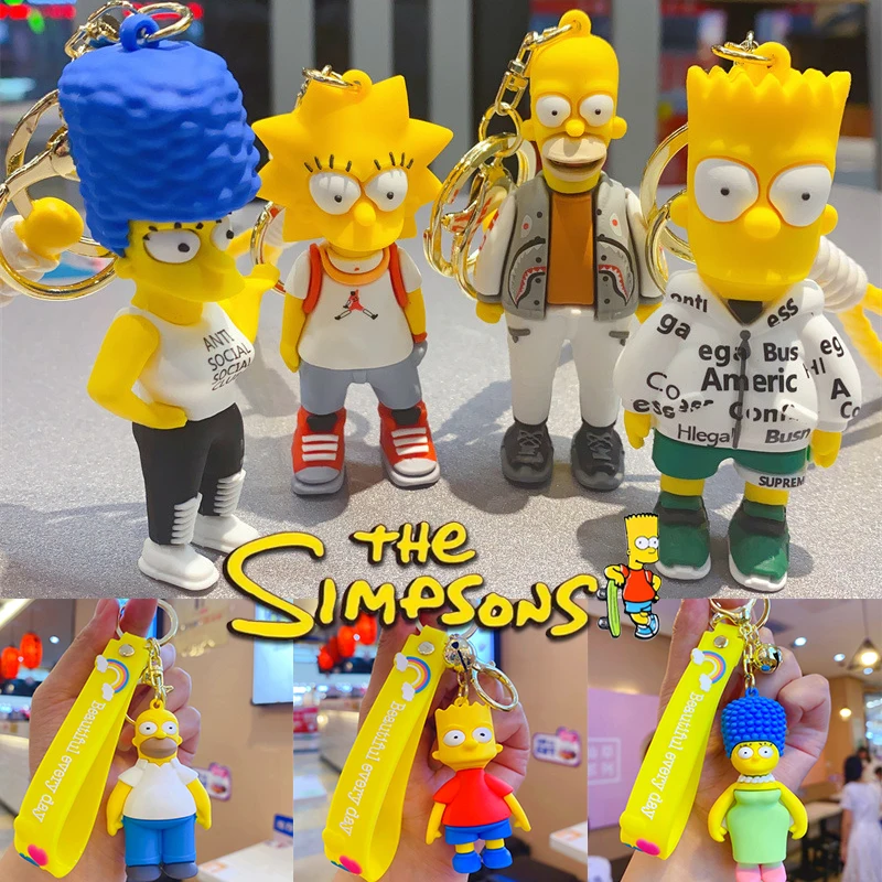 Cute The Simpsons Keychain Fashion Creative Doll Key Chain Circle Bag Pendant Cartoon Anime Surrounding Couple Accessories Gifts