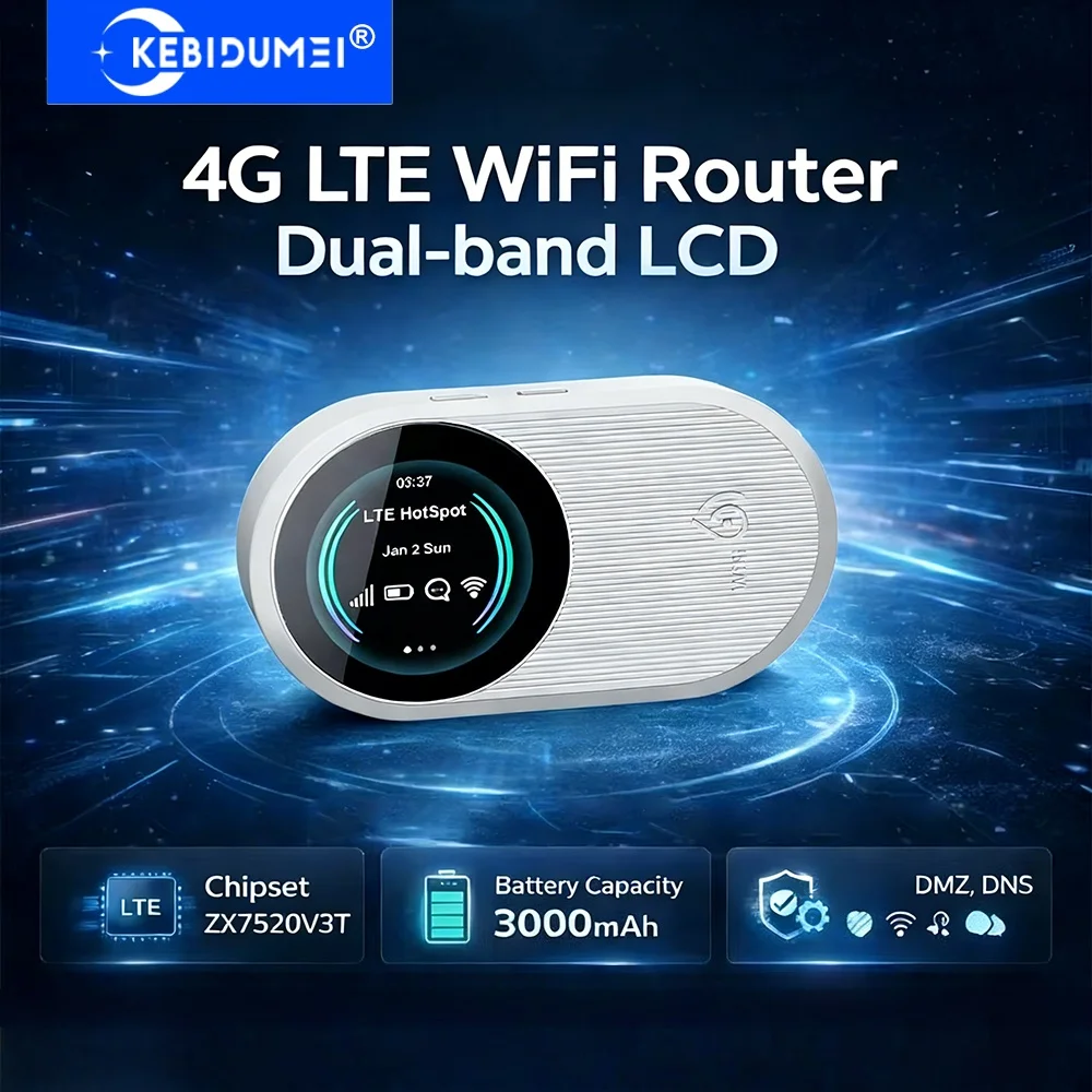 

KEBIDUMEI 4G 300Mbps WiFi 6 Wireless Router 4G LTE Mobile WiFi with Screen 3000mAh Battery WiFi Hotspot 32 Users For Travel