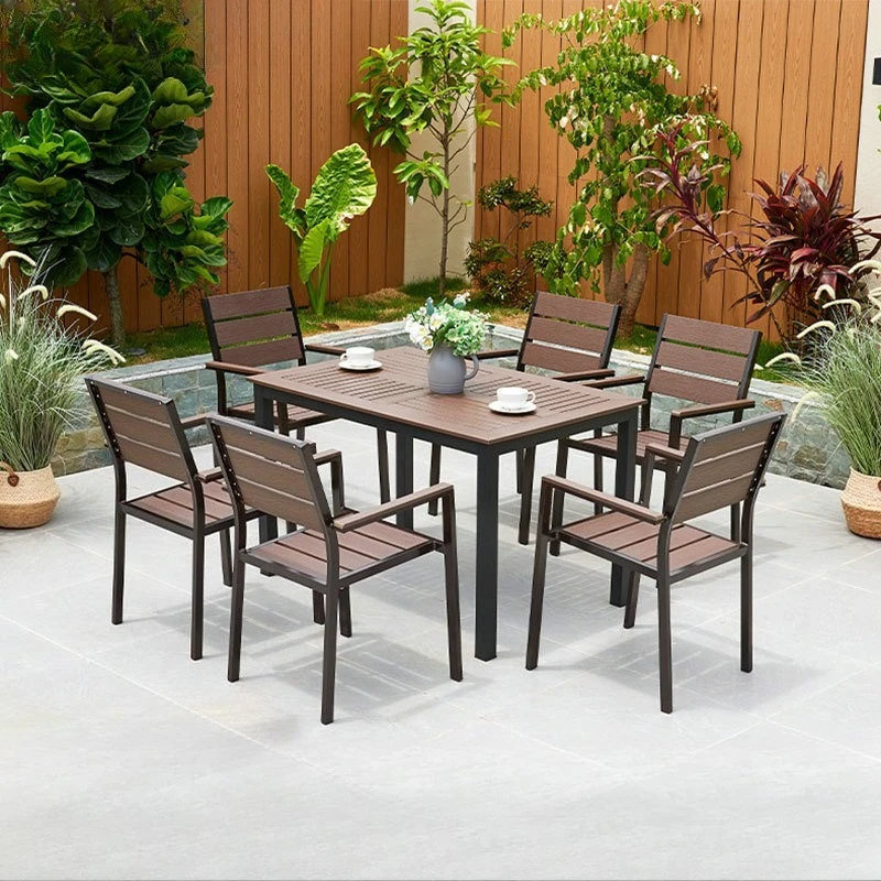 

Outdoor Dining Table and Chair,aluminum Alloy Imitation Wood Table and Chair Combination,Milk Tea Coffee Shop Table and Chair