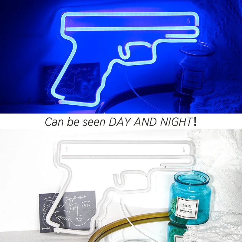 أضواء LED نيون تعمل بالطاقة USB ، مسدس ، أزرق ، ديكور غرفة الألعاب ، مصباح ، مسدس لطيف ، هدية للاعبين ، المنزل ، غرفة النوم ، الحفلات ، البار