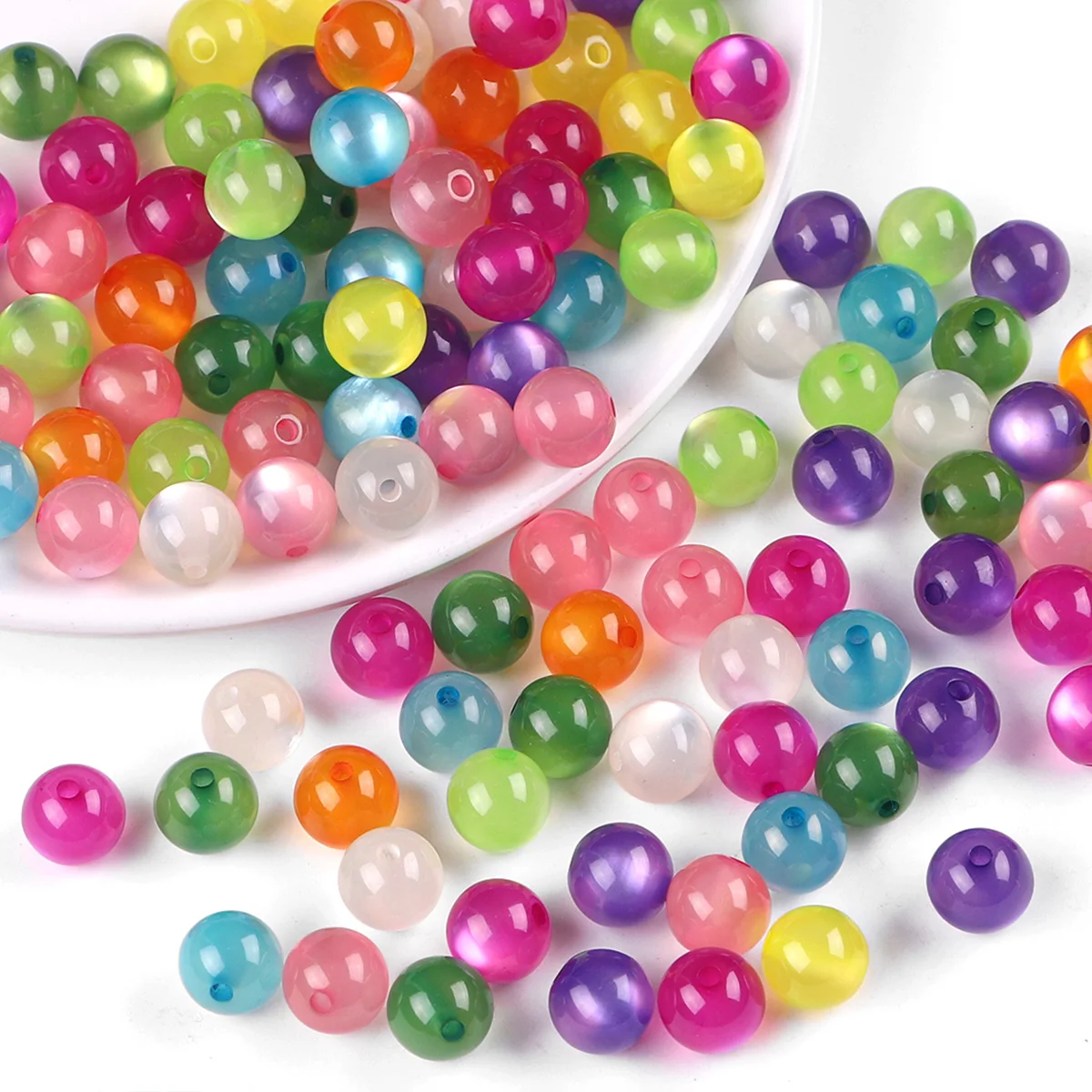 100pcs 6/8mm Resin Imitation Cat Eye Round Beads ColorfulStraight Hole Loose Beads Handmade DIY Beaded Earrings Accessories view 6