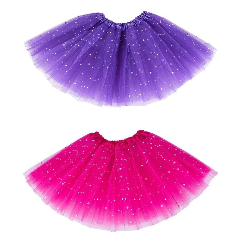 Ropa inteligente de 2 piezas para niña, enagua de lentejuelas con estrellas, falda de tutú de baile de Ballet, color morado y Rosa rojo