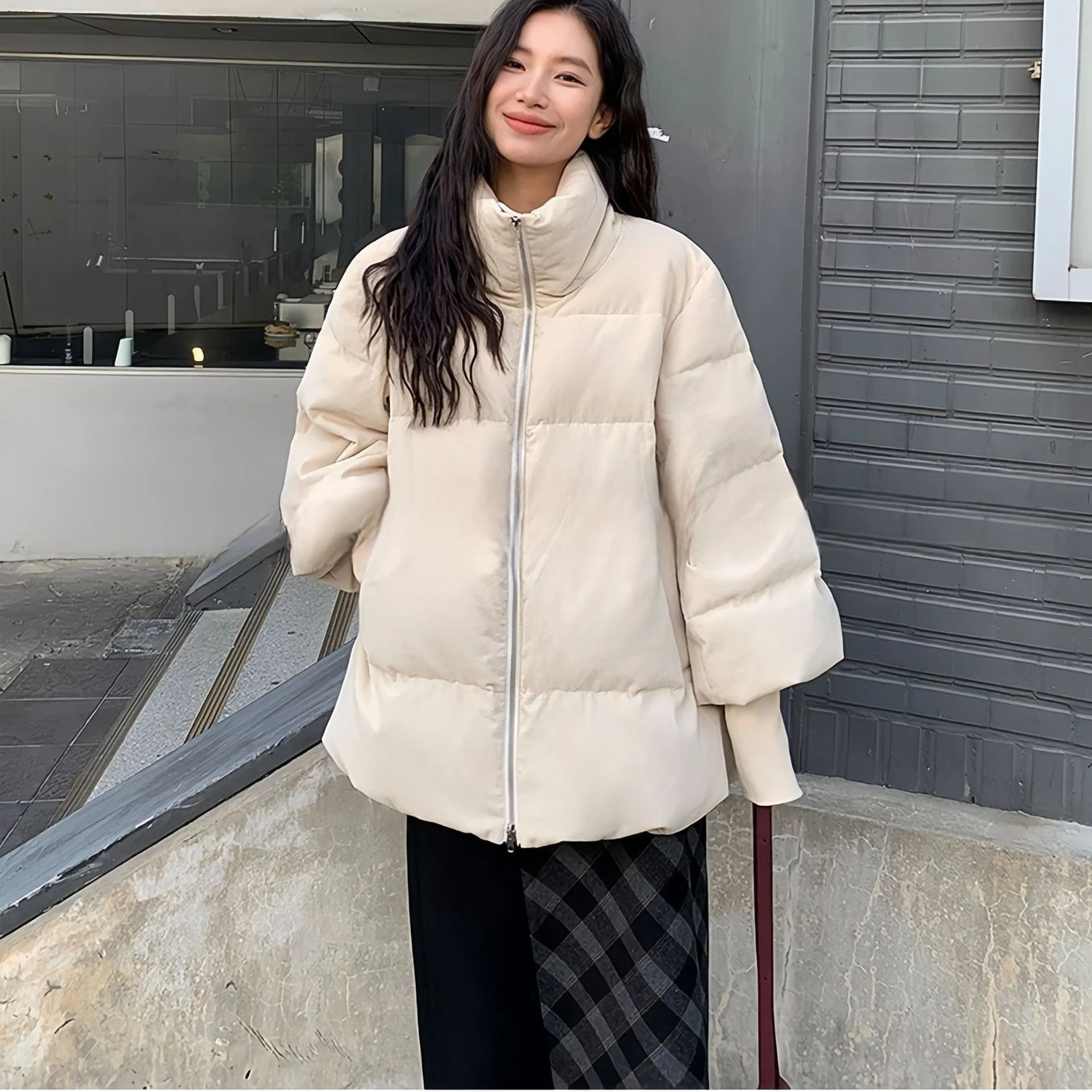Parkas Women Short Coats Stand Collar Zipper Jackets Thick Warm Y2k Streetwear Casual Loose Elegant Jacket Coat Autumn Winter