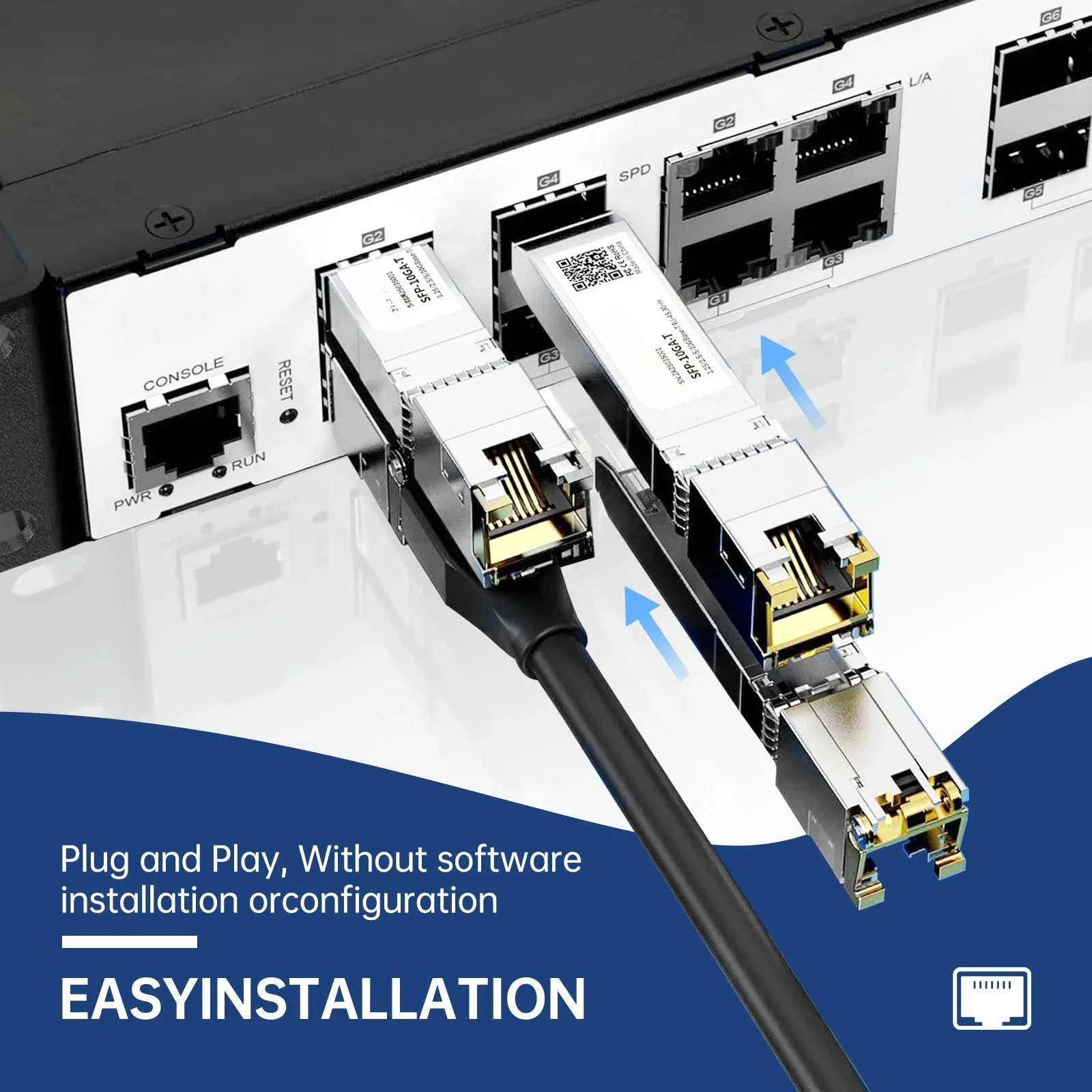 1.25G/2.5G/10G GBASE-T SFP + وحدة نحاسية إلى RJ45، CAT6a-وحدة إيثرنت للتفاوض التلقائي SFP + محول كابل نحاسي-1 قطعة
