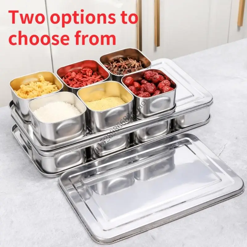 H7EA Stainless Steel Kitchen Seasoning Container 6/8 Grids Odor Proof Storage Box