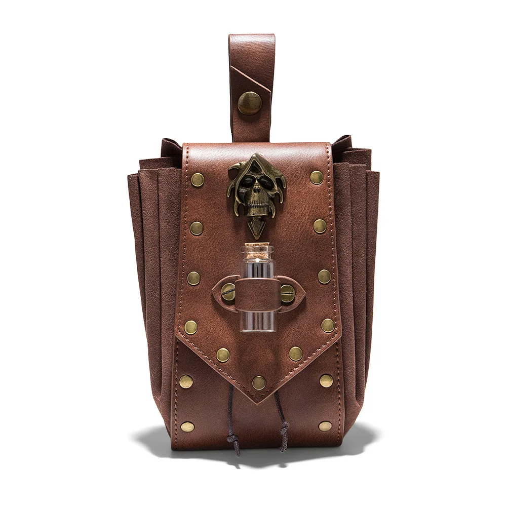 Riñonera Steampunk, Mini Bolsos Cruzados con Remaches Estilo Rockero para Motocicleta, Bolsa Vintage Medieval de Piel Sintética, Riñonera de Viaje, Accesorio de Cosplay