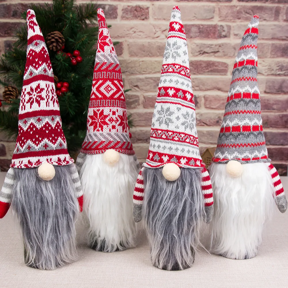 New Christmas Santa Hat Decorations Knitted Wool Faceless Old Man Long Beard Bottle Cap Bottle Sleeve Festive Party Ornaments