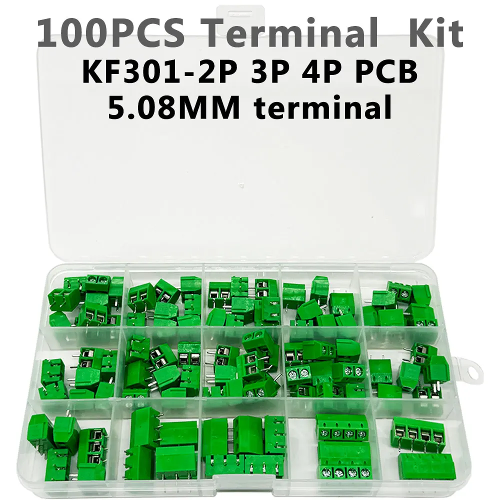 100 قطعة KF301-2P 3P 4P PCB عدة محطة 5.08 مللي متر آخر الربط المكونات في الأخضر عدة