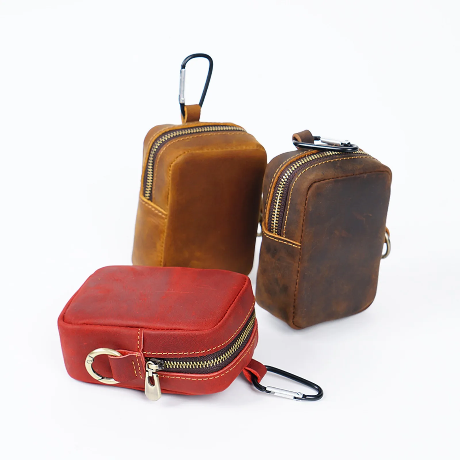 حقيبة صغيرة من الجلد الطبيعي مع محفظة للعملات المعدنية بحامل مفاتيح بسحاب |   حقيبة خصر بحزام للمفاتيح وسماعات الأذن ومحفظة صغيرة عتيقة للعملات المعدنية