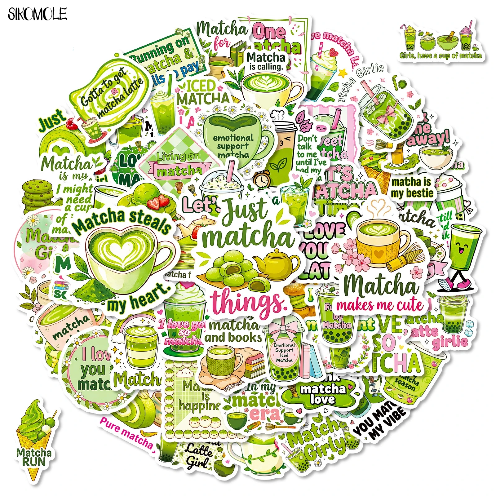 

10/30/56PCS INS Style Matcha Theme Text Stickers Green Tone Drink Food DIY Toys Guitar Luggage Suitcase Decal Graffiti Sticker