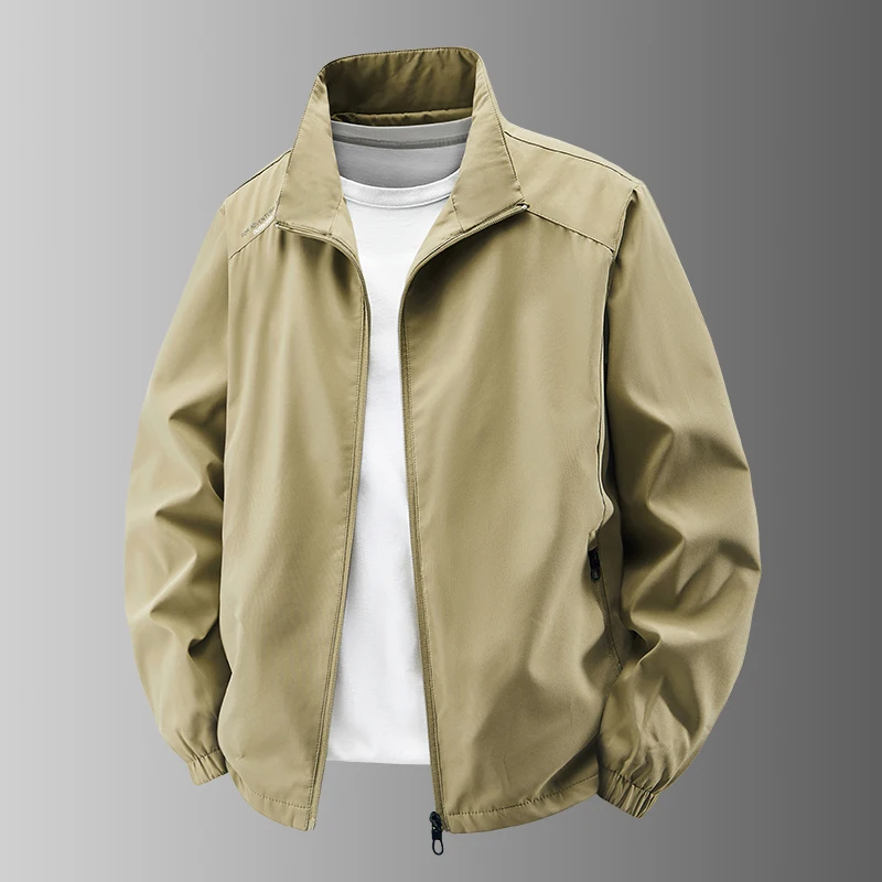 

Весенне-осенняя мужская повседневная свободная однотонная модная куртка с воротником-стойкой, верхняя одежда, ветрозащитная длинная све-стойка