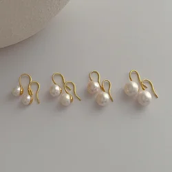 Minar Simple 7 8 9 10mm Natural Freshwater Pearl Drop Earrings Women Real Gold Plated Copper Statement Wedding Bridal Jewelry