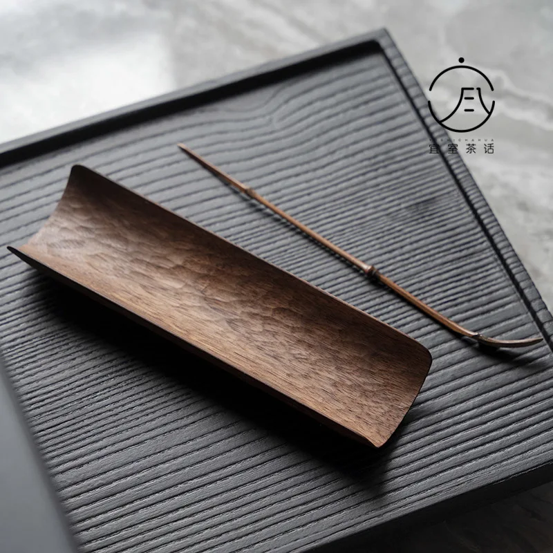 Black Walnut Wood Tea Scoop Handmade Tea Presentation Vessel Shovel Chahe Household Appreciation Ladle Dahongpao Teaware Craft