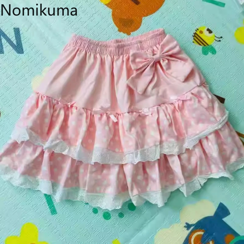 

Юбка Y2k Женская одежда Sweet Cute Jupe Fashion Japanese Saia 2025 Faldas Mujer De Moda Bow Polka Dot A-line Летние мини-юбки