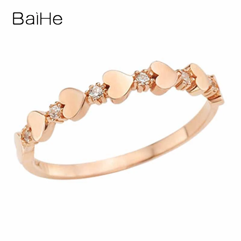 

BAIHE Solid 14K Rose Gold H/SI Natural Diamond Heart Ring Trendy Wedding Party Fine Jewelry Anillo corazón טבעת לב خاتم القلب