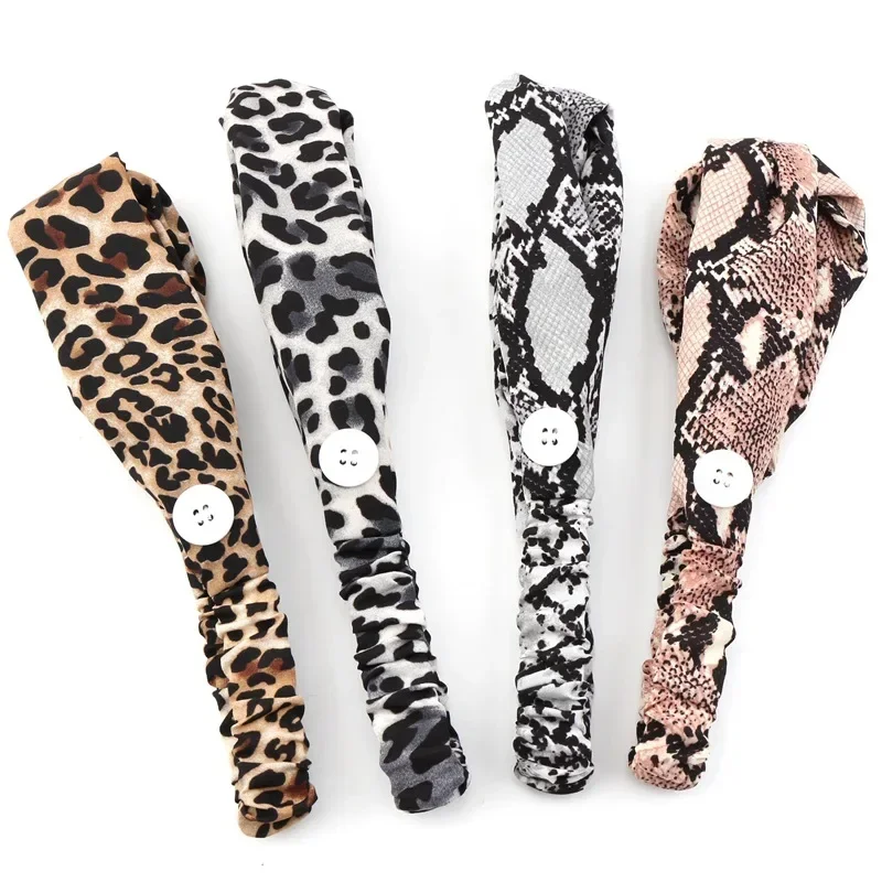 Hot Headband Women's Leopard Print Mask Button Headband Accessories Ladies Bandana Elastic Sports Bandana Hairband Headwear