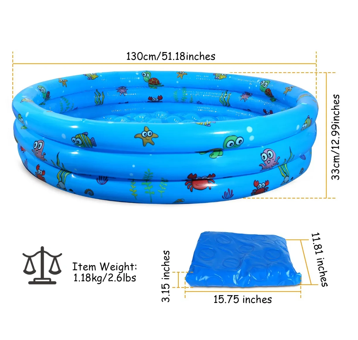 51x13インチインフレータブルスイミングプール爆破ファミリープール3人の子供用折りたたみ式スイムボールプール